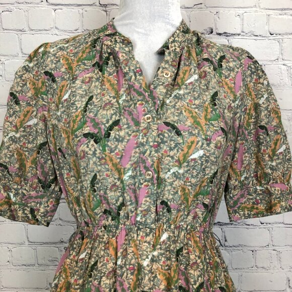 ba&sh Jasmine Botanical Print Shirt Dress Size XS Cotton Blend - Picture 4 of 8